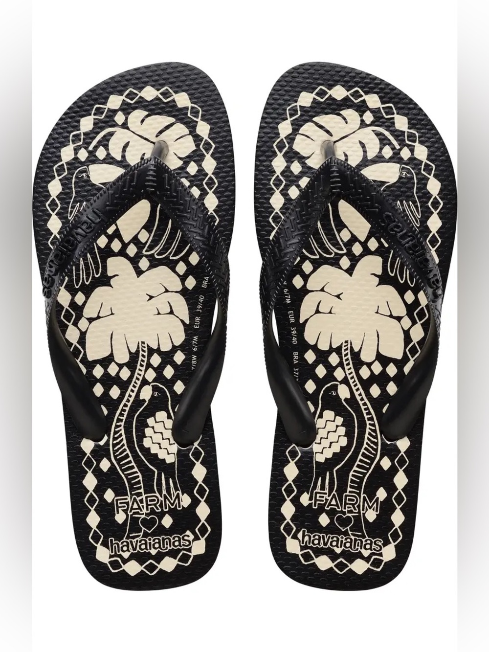 Havianas × FARM Rio Jungle Scarf Flip-Flop Black Cream Graphic Women’s 11/12
